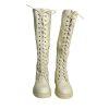 Shoedazzle Faux Leather Knee High Boots 9 Cream ace Zip Balan Lug Sole Padded