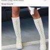 Shoedazzle Faux Leather Knee High Boots 9 Cream ace Zip Balan Lug Sole Padded