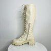 Shoedazzle Faux Leather Knee High Boots 9 Cream ace Zip Balan Lug Sole Padded
