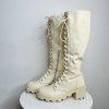 Shoedazzle Faux Leather Knee High Boots 9 Cream ace Zip Balan Lug Sole Padded