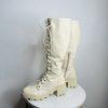 Shoedazzle Faux Leather Knee High Boots 9 Cream ace Zip Balan Lug Sole Padded