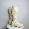 Shoedazzle Faux Leather Knee High Boots 9 Cream ace Zip Balan Lug Sole Padded