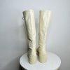 Shoedazzle Faux Leather Knee High Boots 9 Cream ace Zip Balan Lug Sole Padded