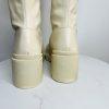Shoedazzle Faux Leather Knee High Boots 9 Cream ace Zip Balan Lug Sole Padded