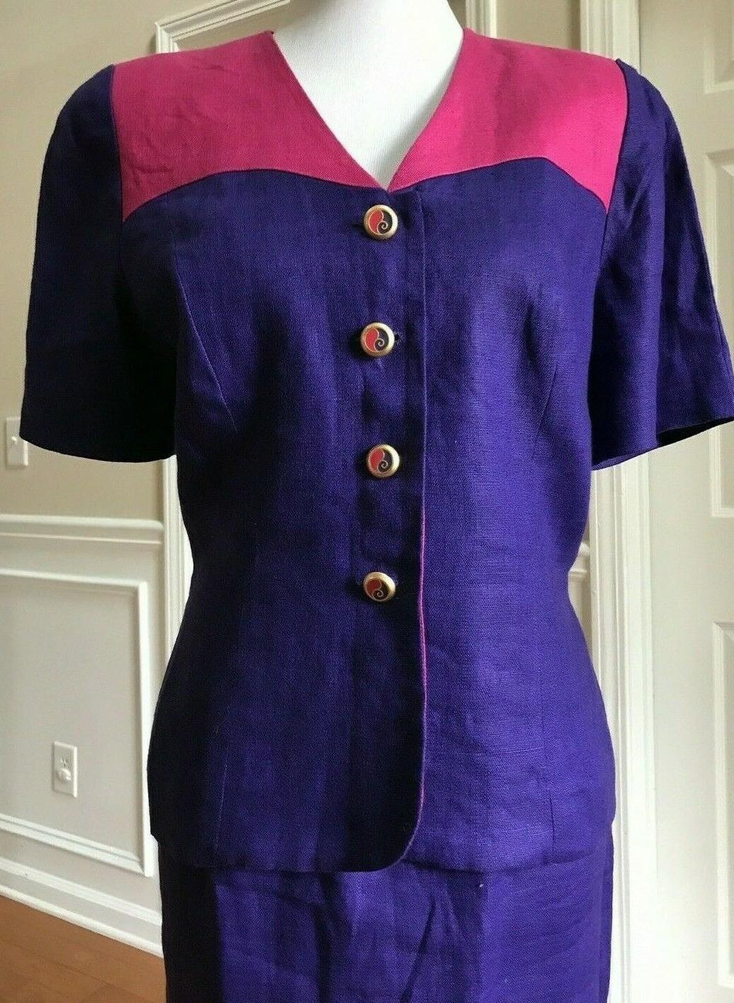 10-2265.jpg LIZ CLAIBORNE Beautiful Linen Pink Purple Short Sleeves Skirt Suit Size 12P