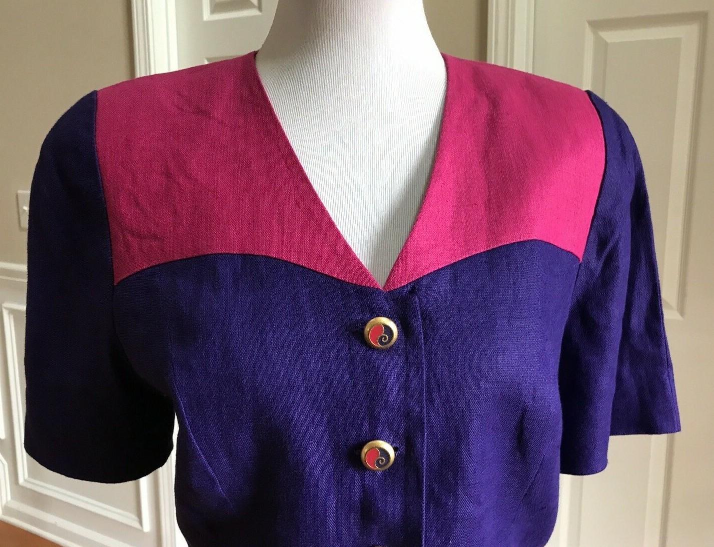 10-2266.jpg LIZ CLAIBORNE Beautiful Linen Pink Purple Short Sleeves Skirt Suit Size 12P