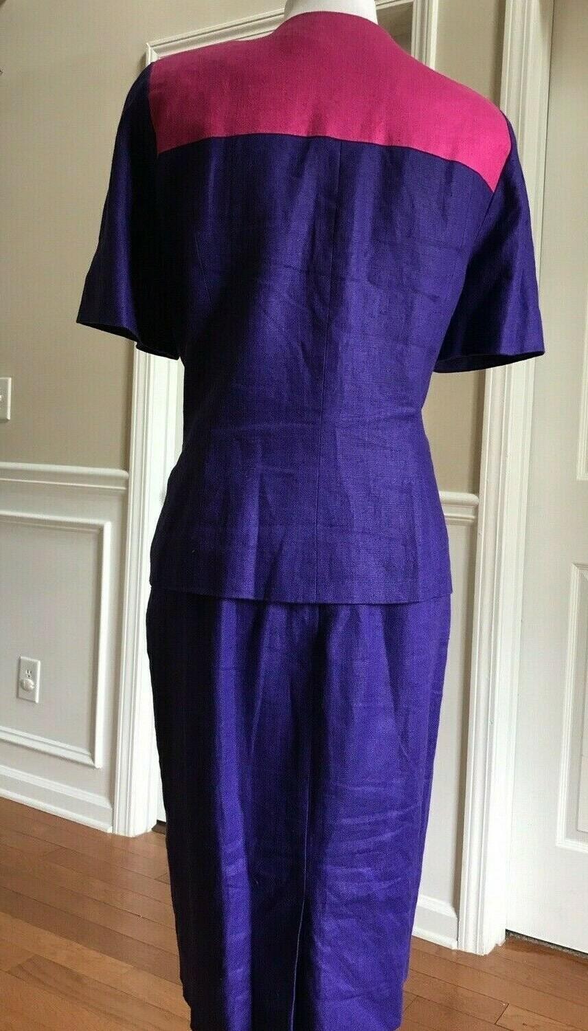 10-2267.jpg LIZ CLAIBORNE Beautiful Linen Pink Purple Short Sleeves Skirt Suit Size 12P