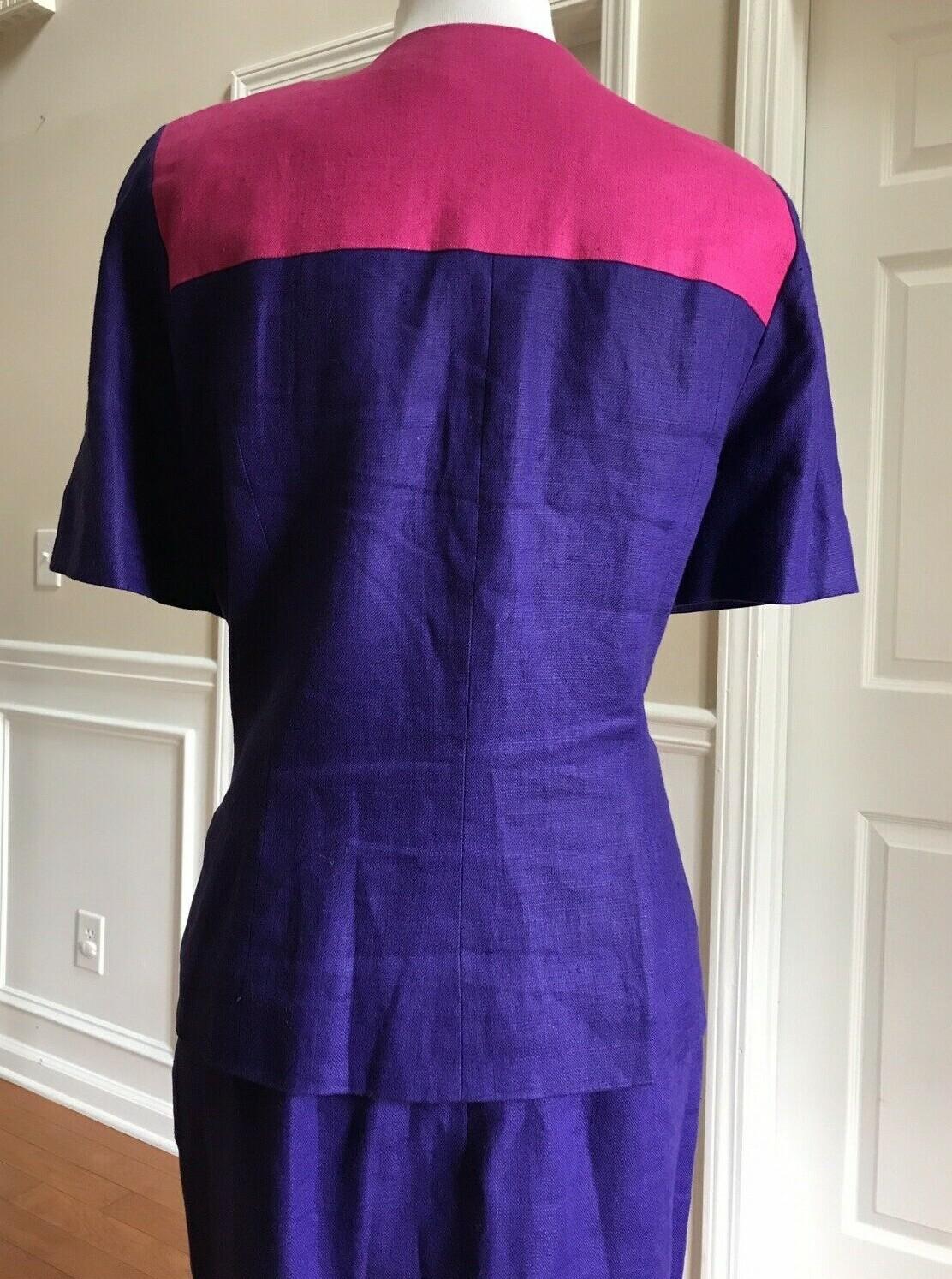 10-2268.jpg LIZ CLAIBORNE Beautiful Linen Pink Purple Short Sleeves Skirt Suit Size 12P