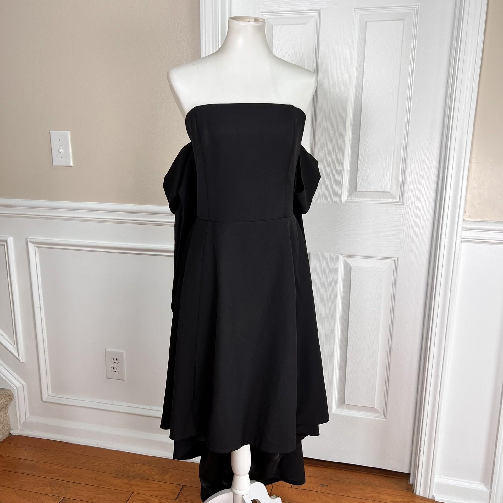 10-2285.jpg ELOQUII Black Polyester Spandex Cold Shoulder High Low Collarless Dress SZ 14