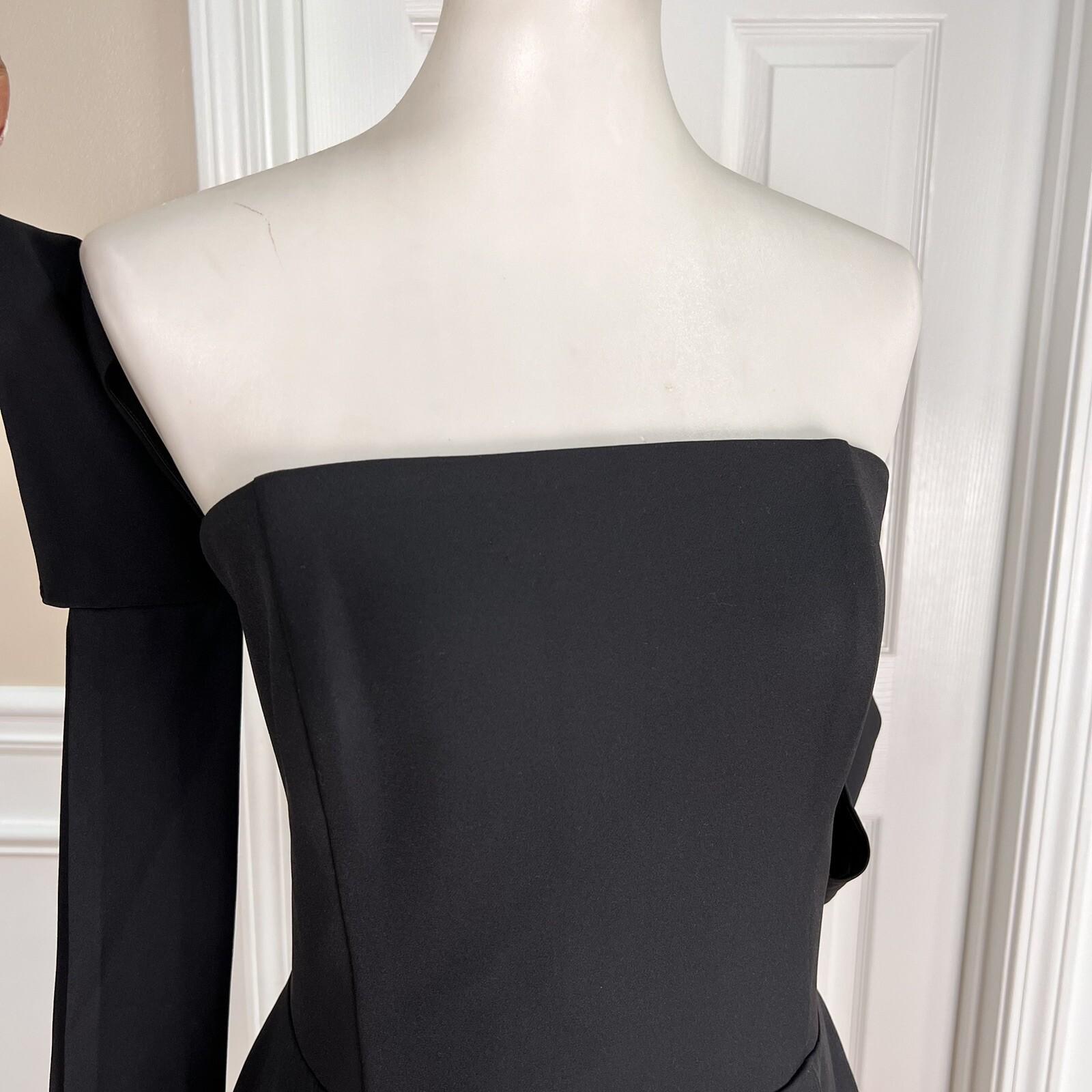 10-2288.jpg ELOQUII Black Polyester Spandex Cold Shoulder High Low Collarless Dress SZ 14