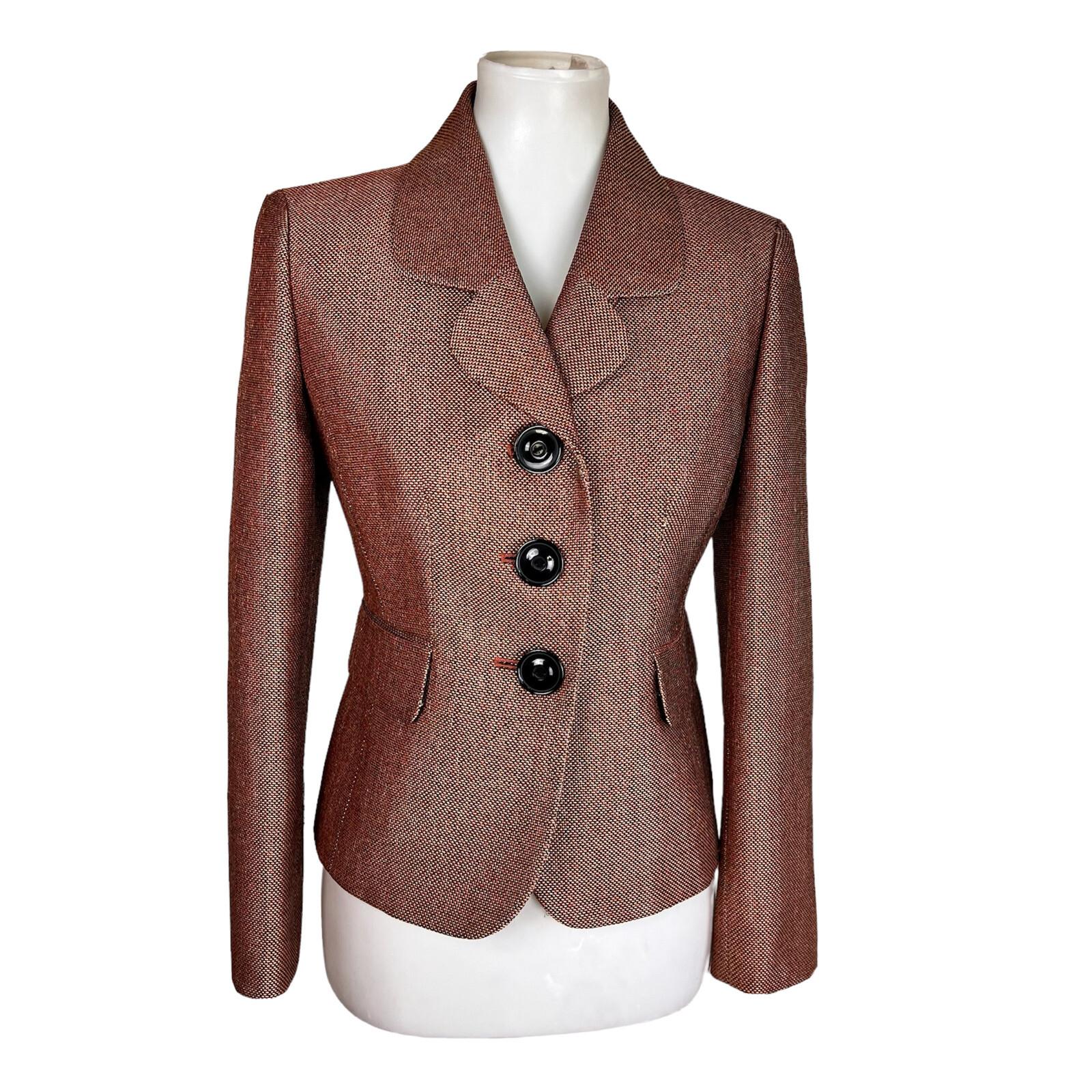 Le Suit Women Metallic Polyester Blazer Size 4P Orange Lined Faux Pockets 1PC