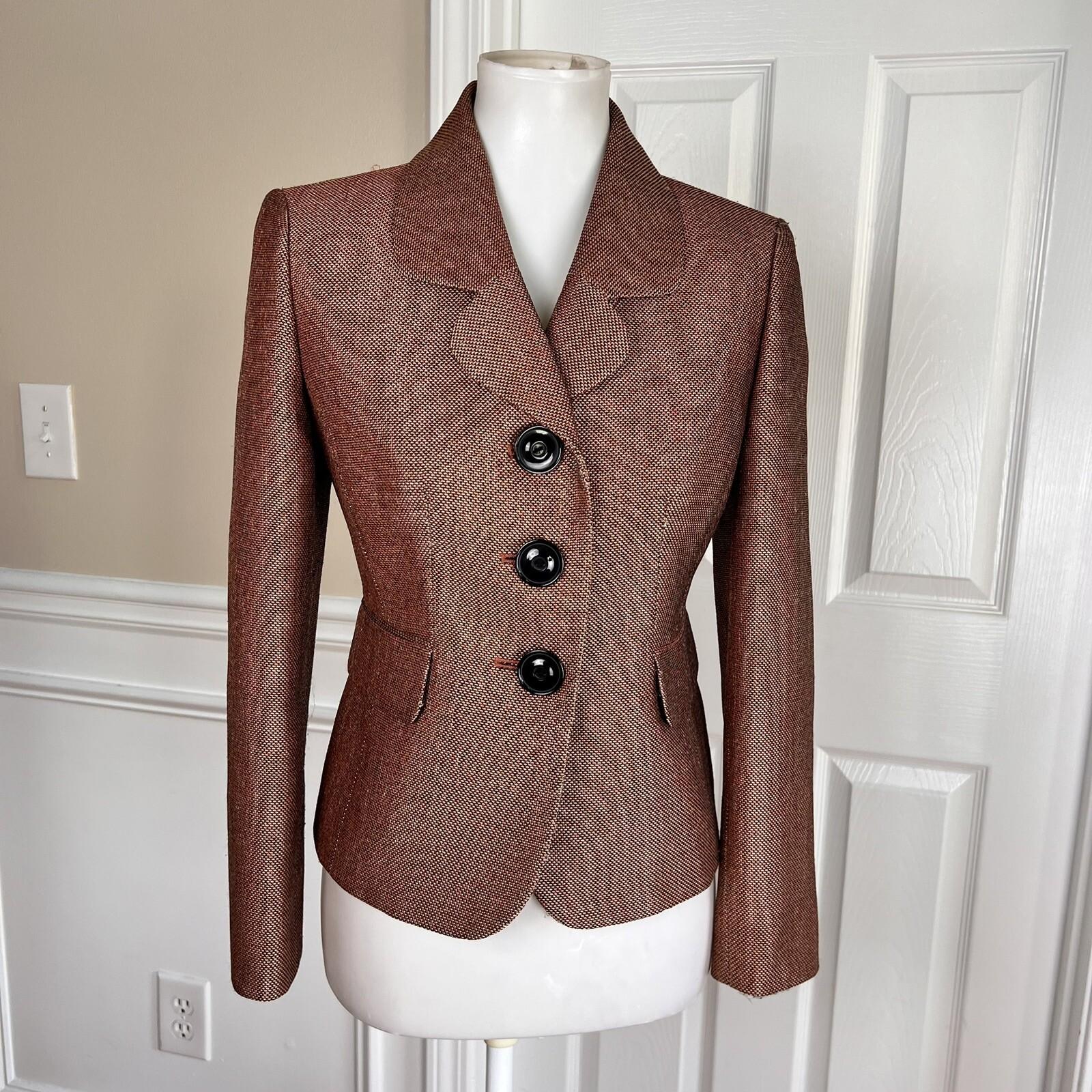 Le Suit Women Metallic Polyester Blazer Size 4P Orange Lined Faux Pockets 1PC