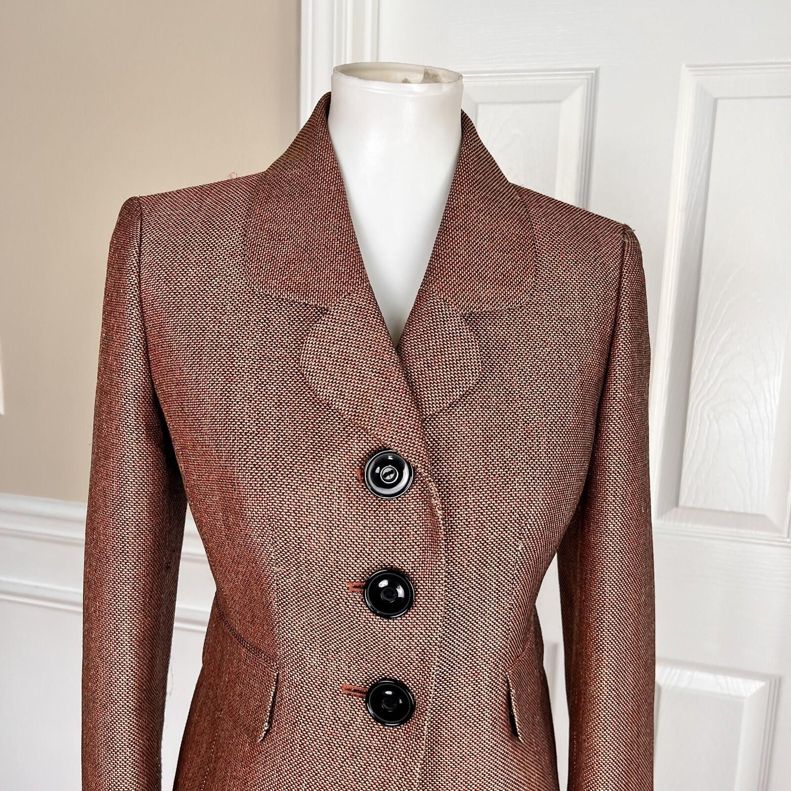 Le Suit Women Metallic Polyester Blazer Size 4P Orange Lined Faux Pockets 1PC