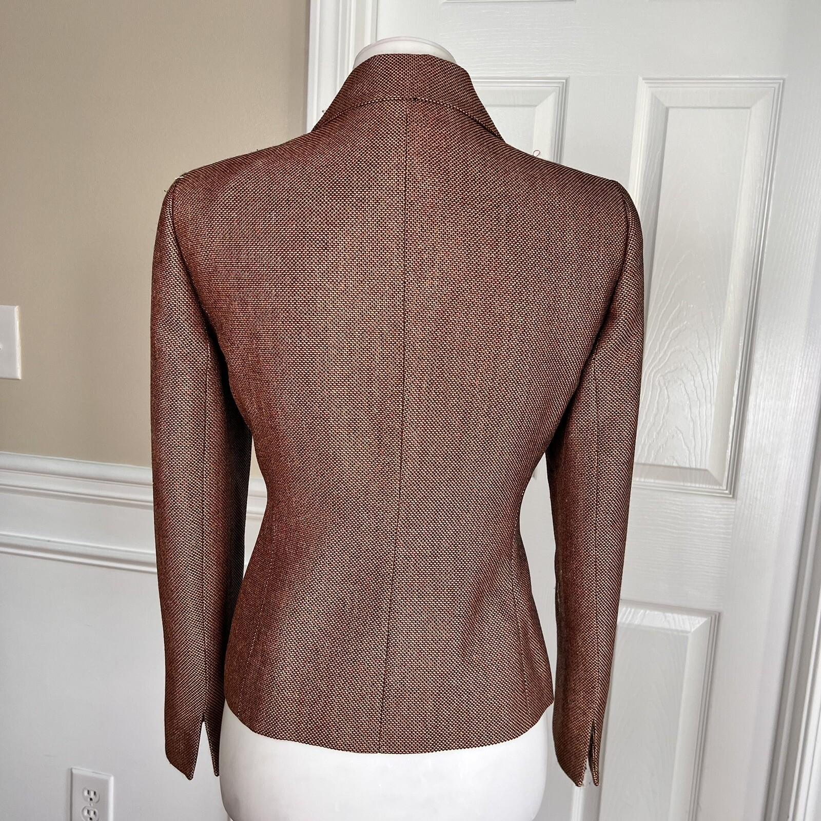 Le Suit Women Metallic Polyester Blazer Size 4P Orange Lined Faux Pockets 1PC