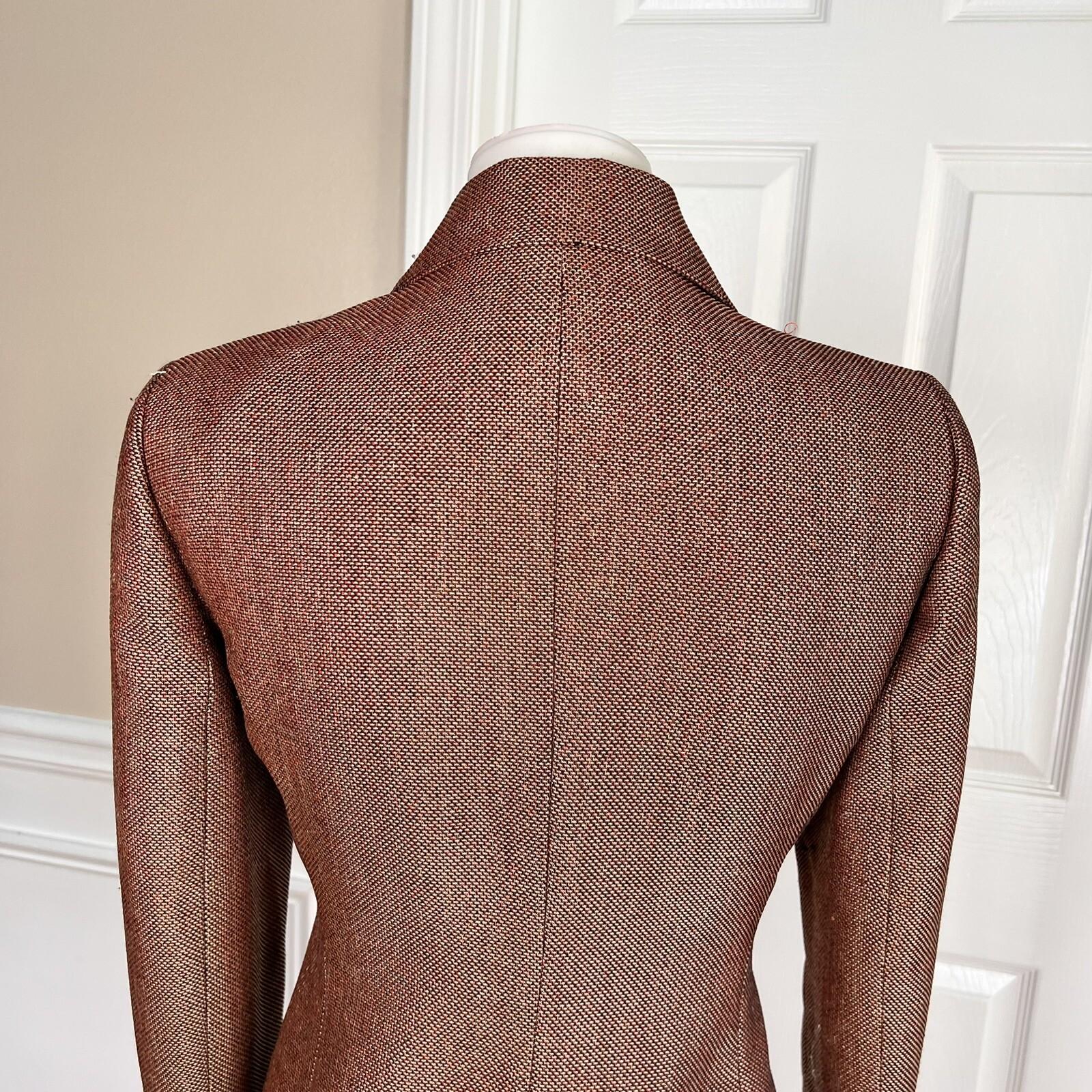 Le Suit Women Metallic Polyester Blazer Size 4P Orange Lined Faux Pockets 1PC