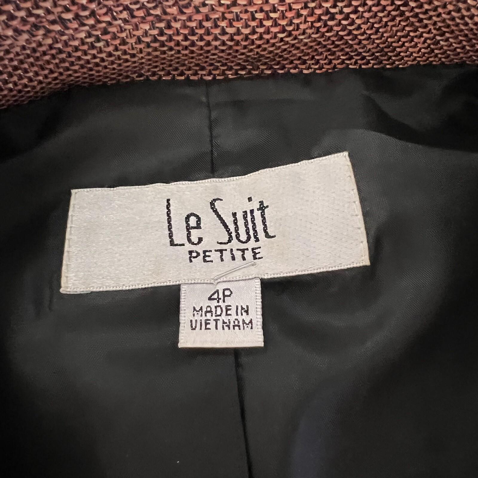 Le Suit Women Metallic Polyester Blazer Size 4P Orange Lined Faux Pockets 1PC