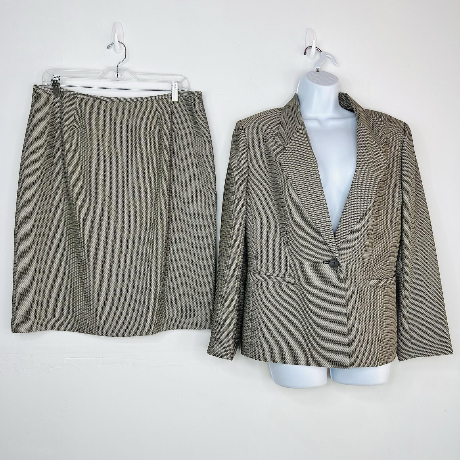 Le Suit Women Polyester Skirt Suit Size 14P Beige Black Notch Lined Cocktail 2PC