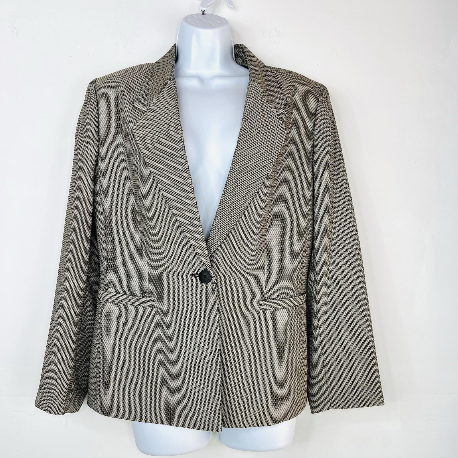 Le Suit Women Polyester Skirt Suit Size 14P Beige Black Notch Lined Cocktail 2PC
