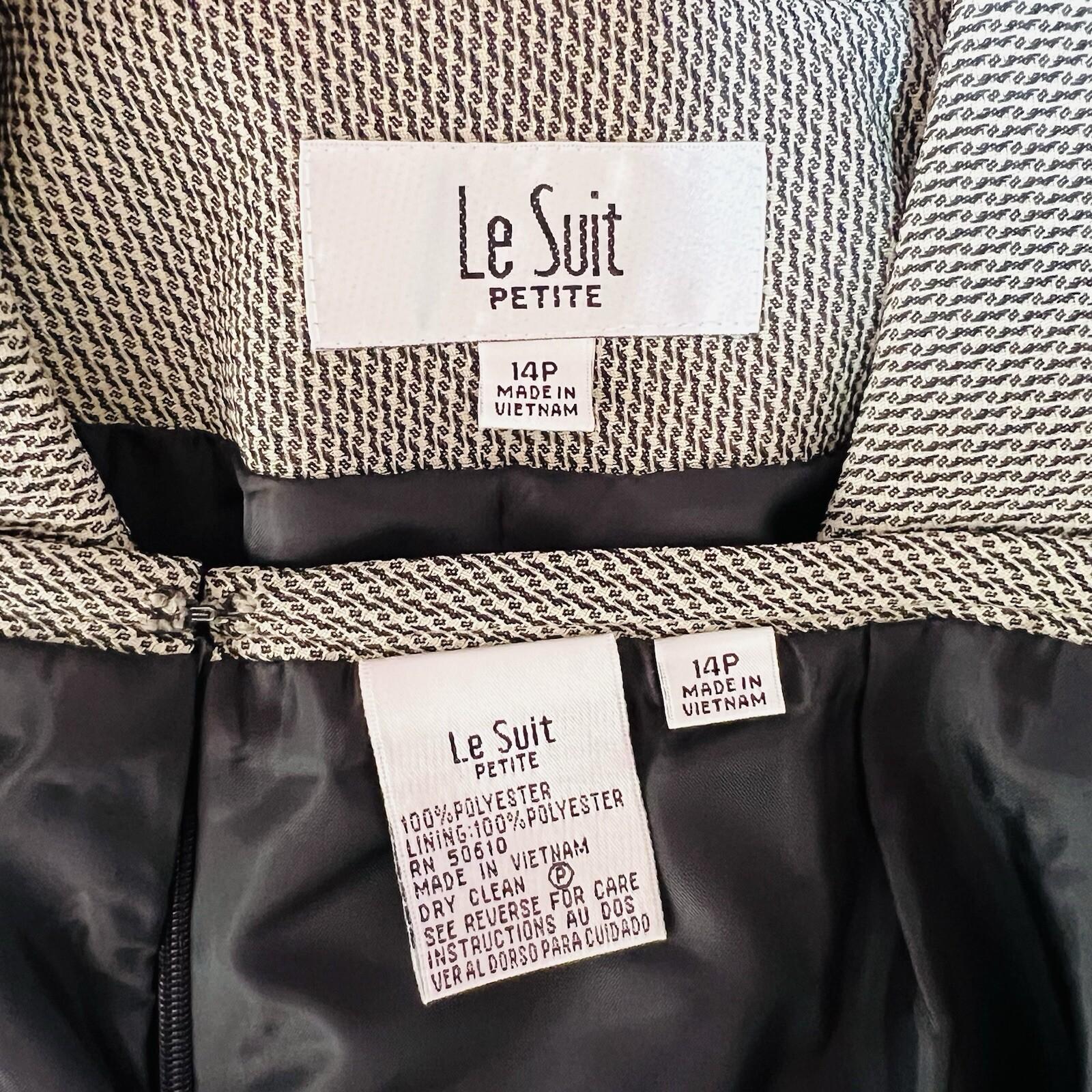 Le Suit Women Polyester Skirt Suit Size 14P Beige Black Notch Lined Cocktail 2PC
