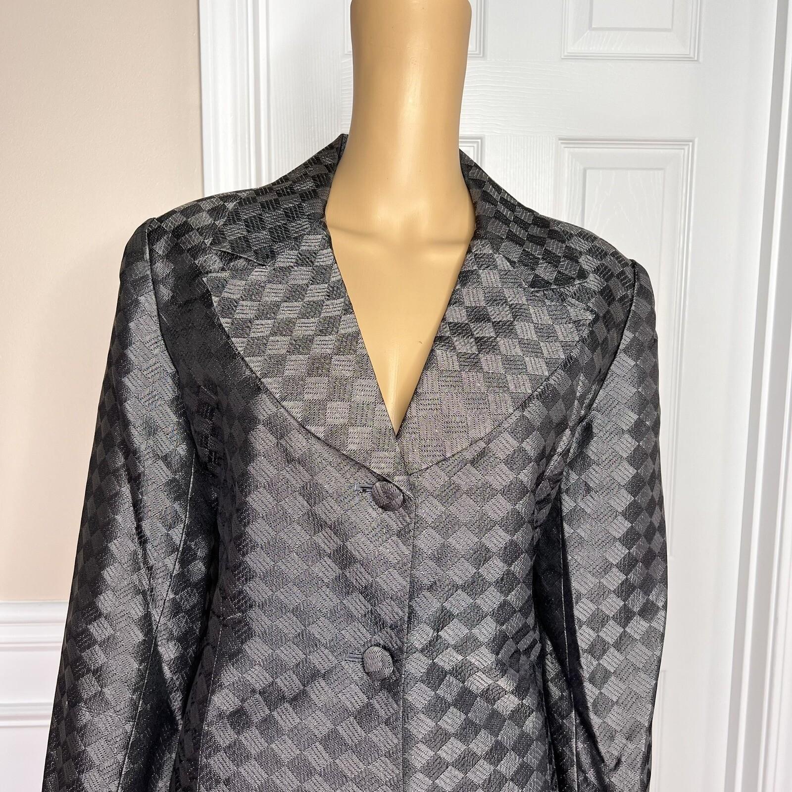 K&B Polyester Metallic Skirt Suit Size 12 Slate Gray Beaded Lined Cocktail  2PC