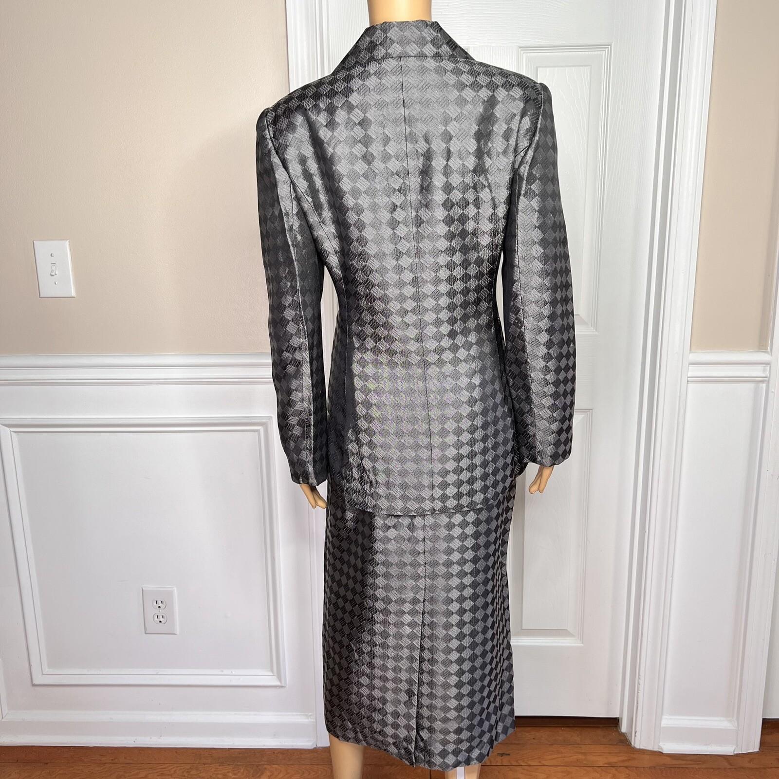K&B Polyester Metallic Skirt Suit Size 12 Slate Gray Beaded Lined Cocktail  2PC