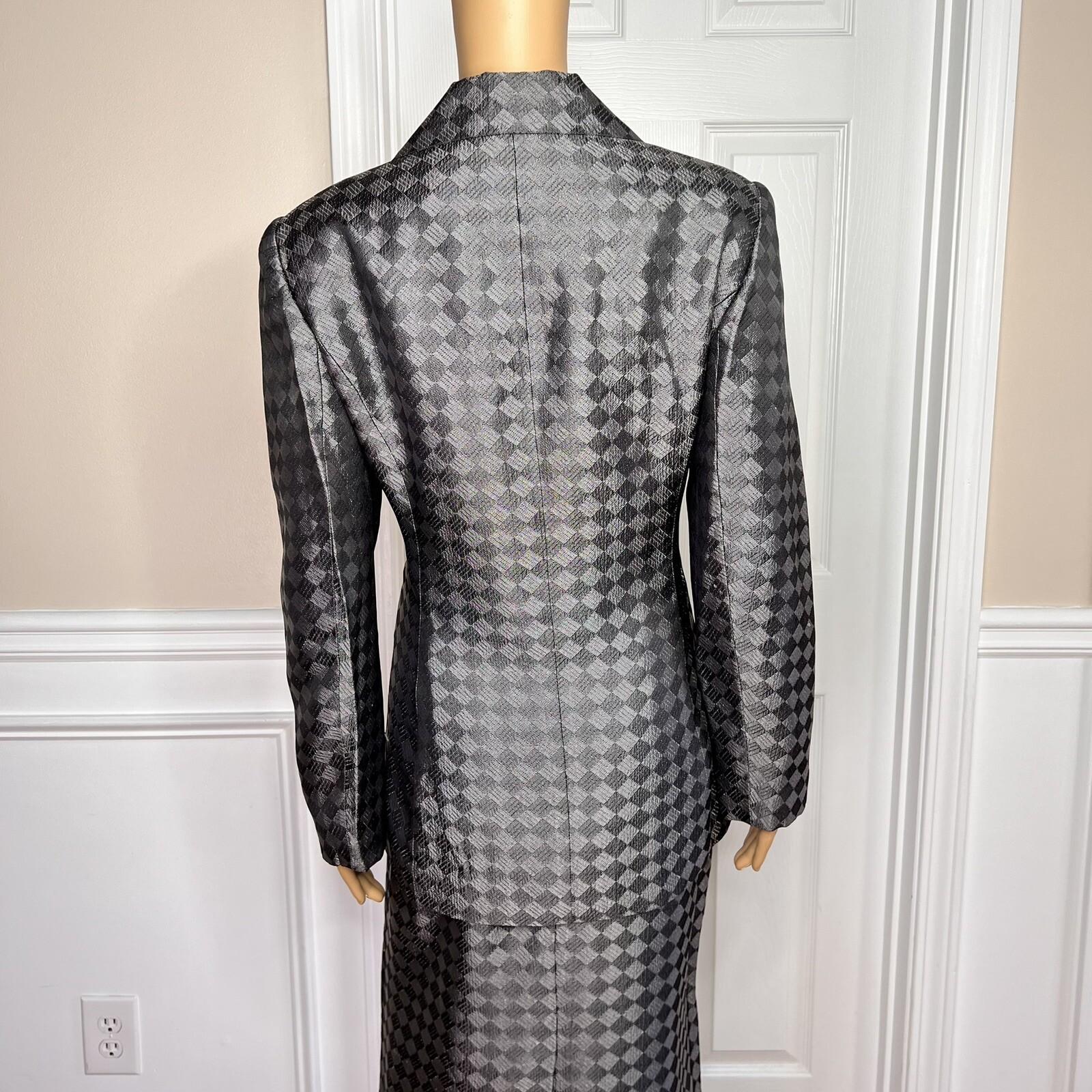 K&B Polyester Metallic Skirt Suit Size 12 Slate Gray Beaded Lined Cocktail  2PC