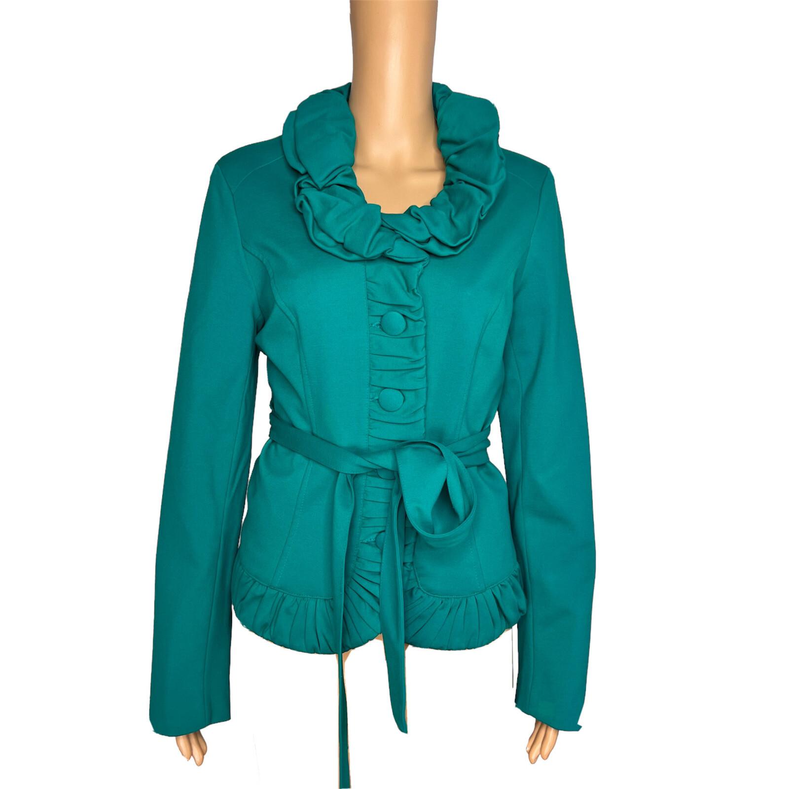 INC INTERNATIONAL CONCEPTS Green Rayon Nylon Spandex Ruffle Belted Blazer SZ M
