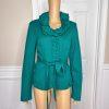 INC INTERNATIONAL CONCEPTS Green Rayon Nylon Spandex Ruffle Belted Blazer SZ M