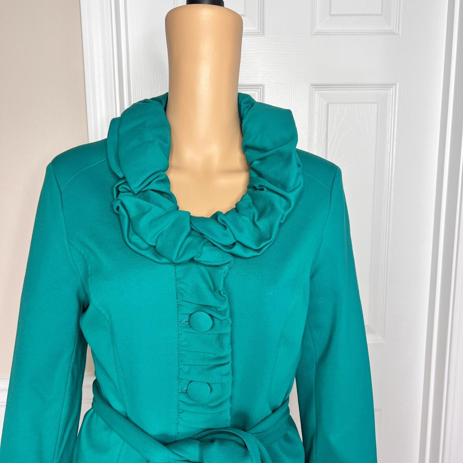 INC INTERNATIONAL CONCEPTS Green Rayon Nylon Spandex Ruffle Belted Blazer SZ M