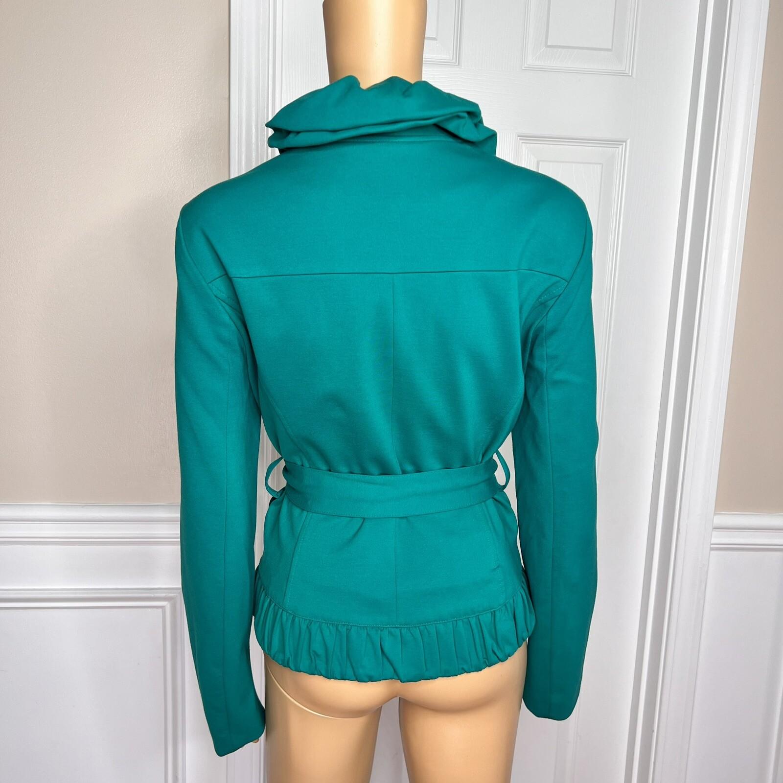 INC INTERNATIONAL CONCEPTS Green Rayon Nylon Spandex Ruffle Belted Blazer SZ M