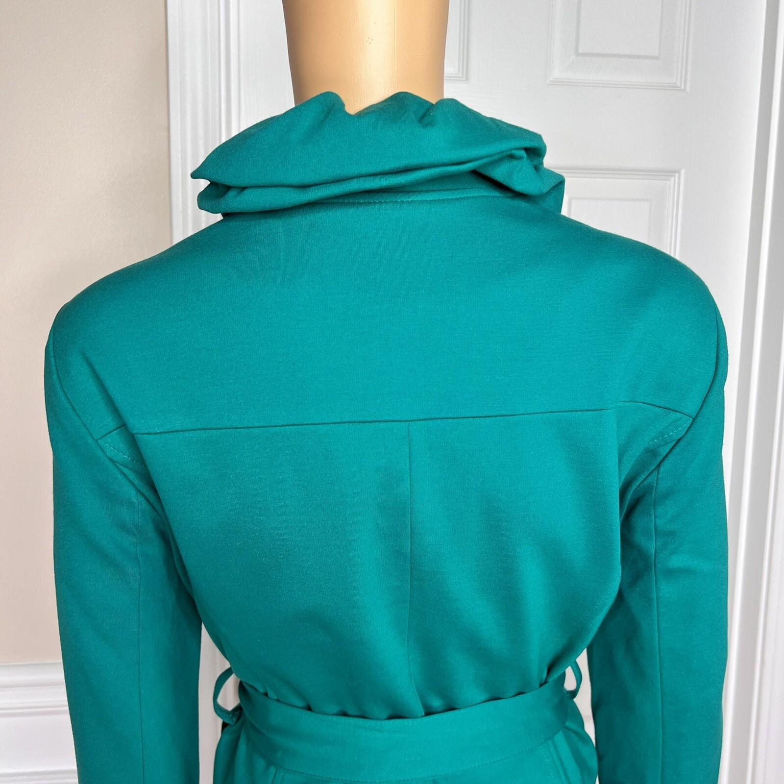 INC INTERNATIONAL CONCEPTS Green Rayon Nylon Spandex Ruffle Belted Blazer SZ M