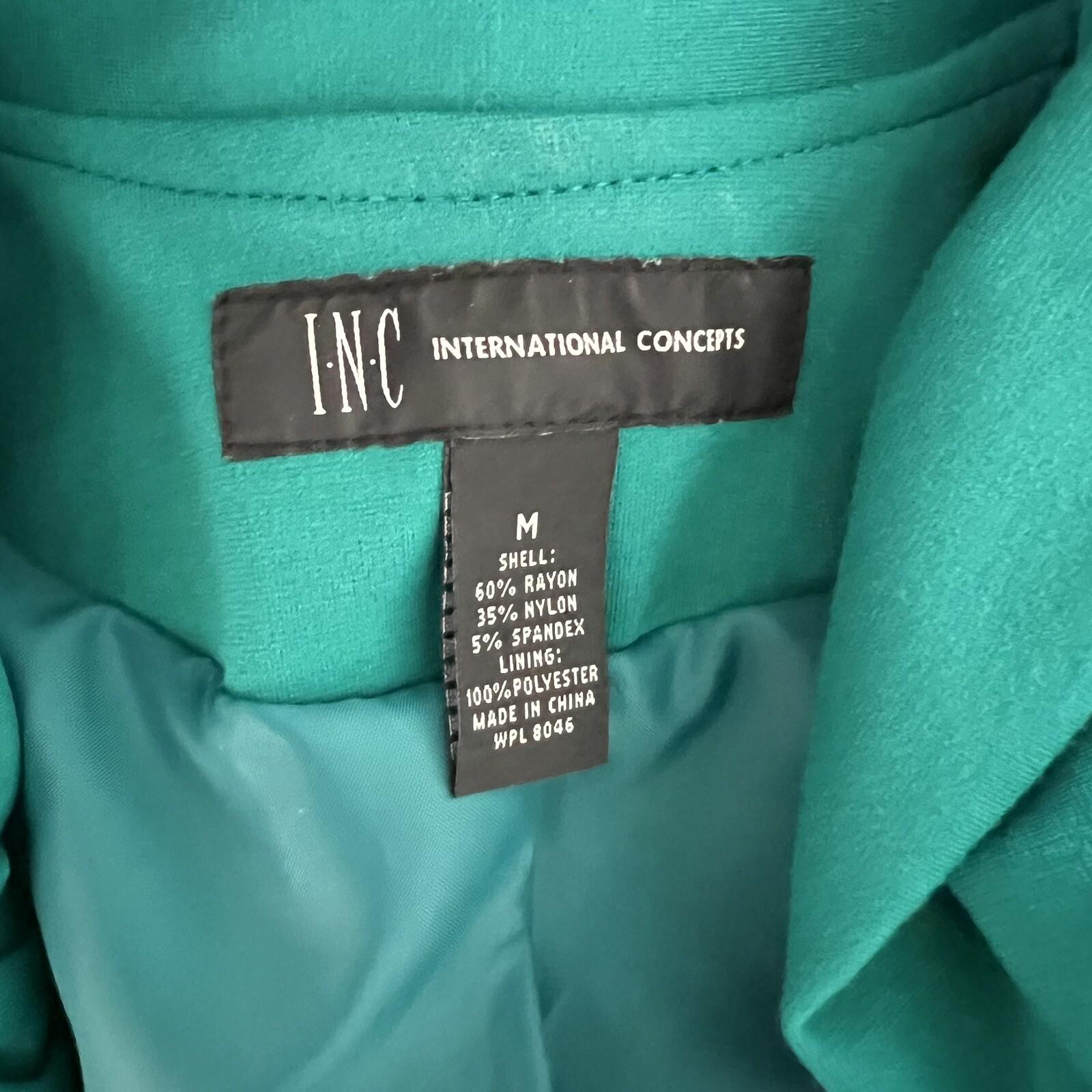 INC INTERNATIONAL CONCEPTS Green Rayon Nylon Spandex Ruffle Belted Blazer SZ M