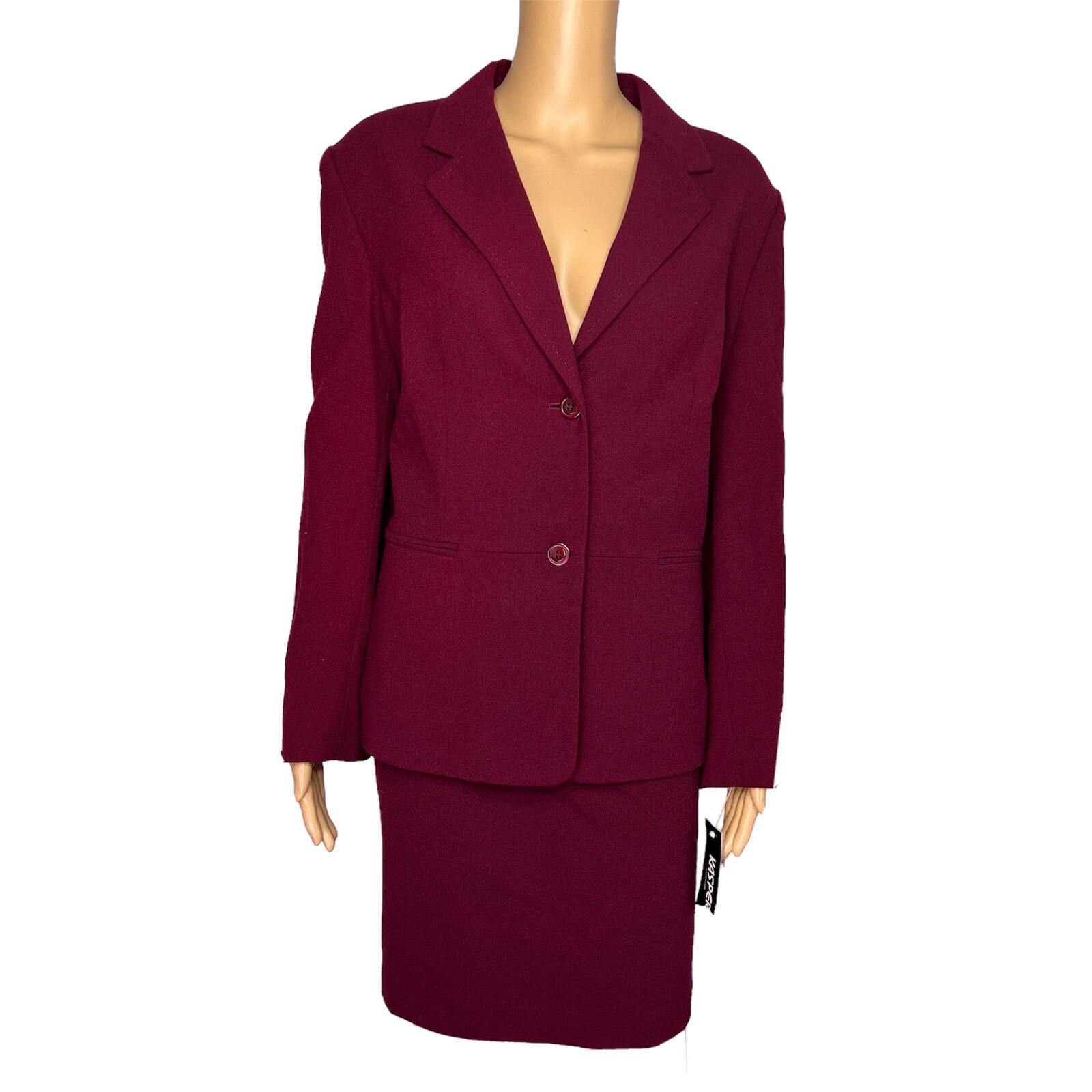 New KASPER 2PC Burgundy Wool Mismatch Cocktail Skirt (SZ 14P) Suit (Size 14)