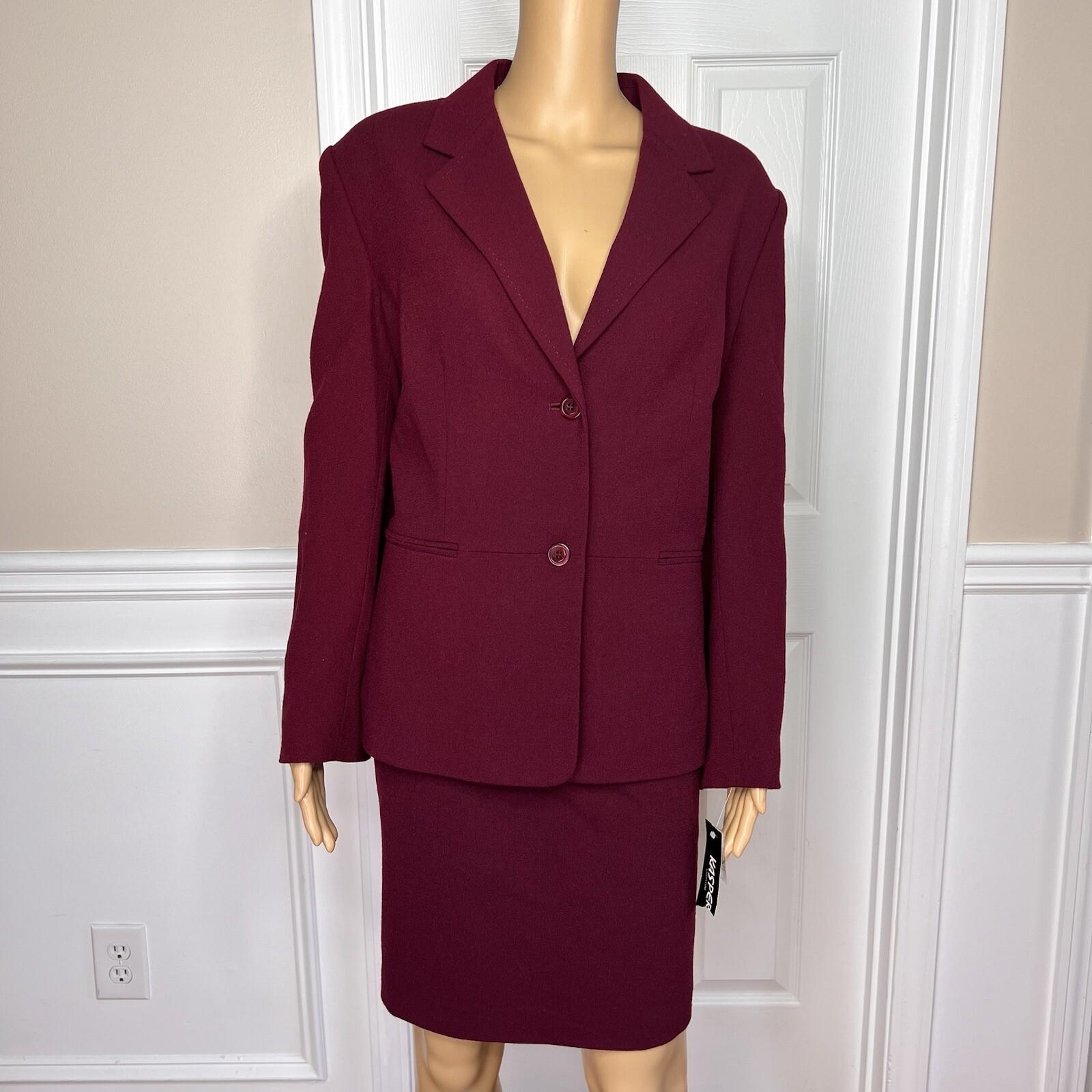 New KASPER 2PC Burgundy Wool Mismatch Cocktail Skirt (SZ 14P) Suit (Size 14)
