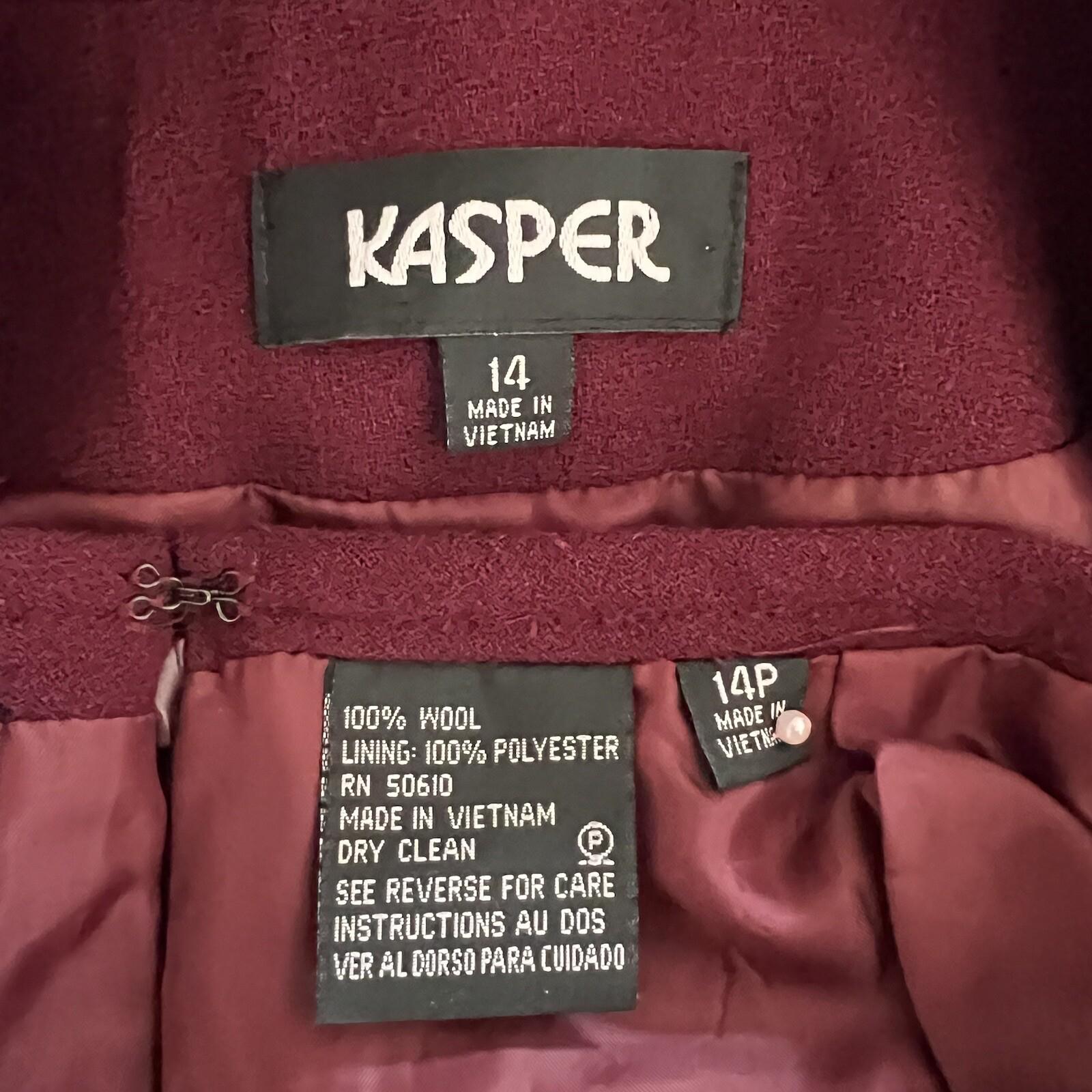 New KASPER 2PC Burgundy Wool Mismatch Cocktail Skirt (SZ 14P) Suit (Size 14)