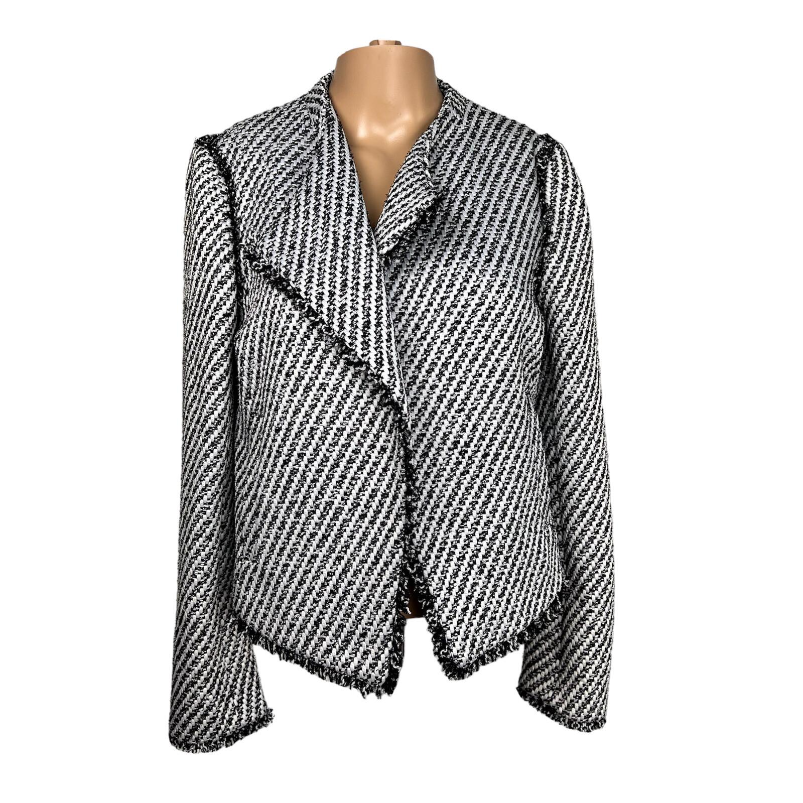 ANN TAYLOR Women 1PC Black White Tweed Metallic Lined Open Front Blazer Size 2