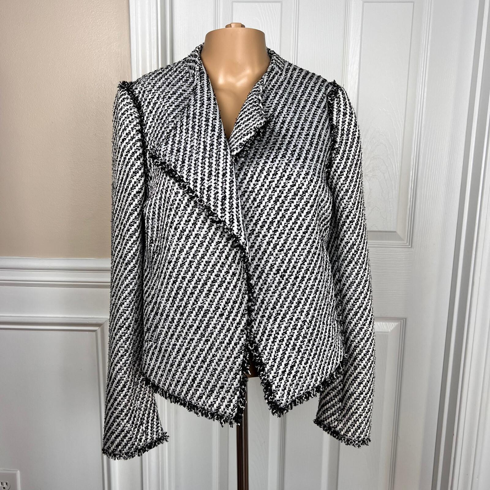 ANN TAYLOR Women 1PC Black White Tweed Metallic Lined Open Front Blazer Size 2