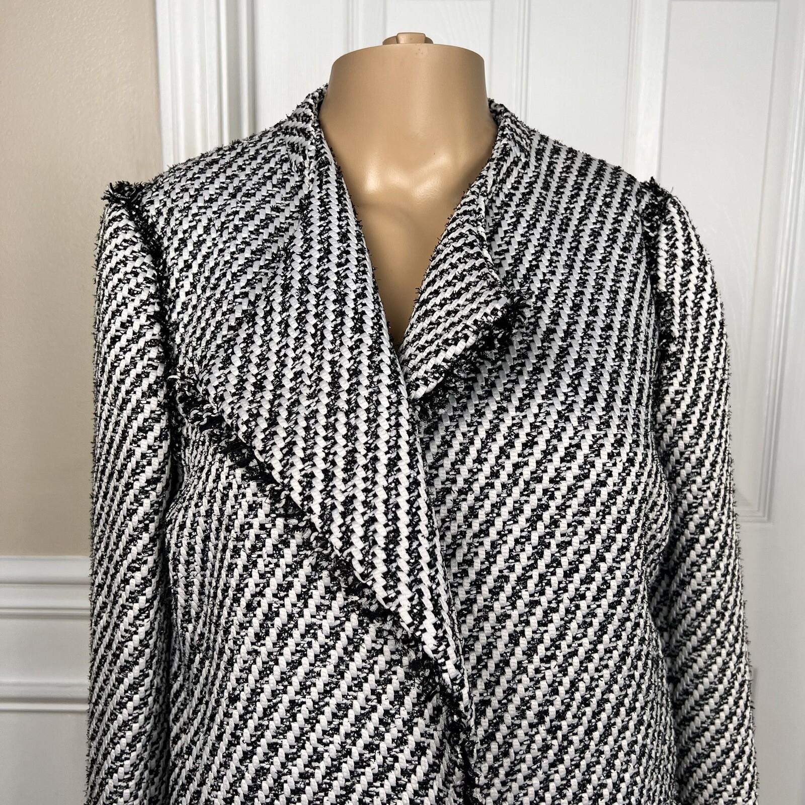 ANN TAYLOR Women 1PC Black White Tweed Metallic Lined Open Front Blazer Size 2