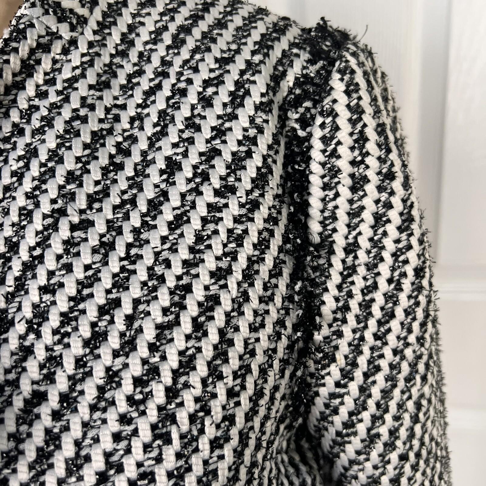 ANN TAYLOR Women 1PC Black White Tweed Metallic Lined Open Front Blazer Size 2
