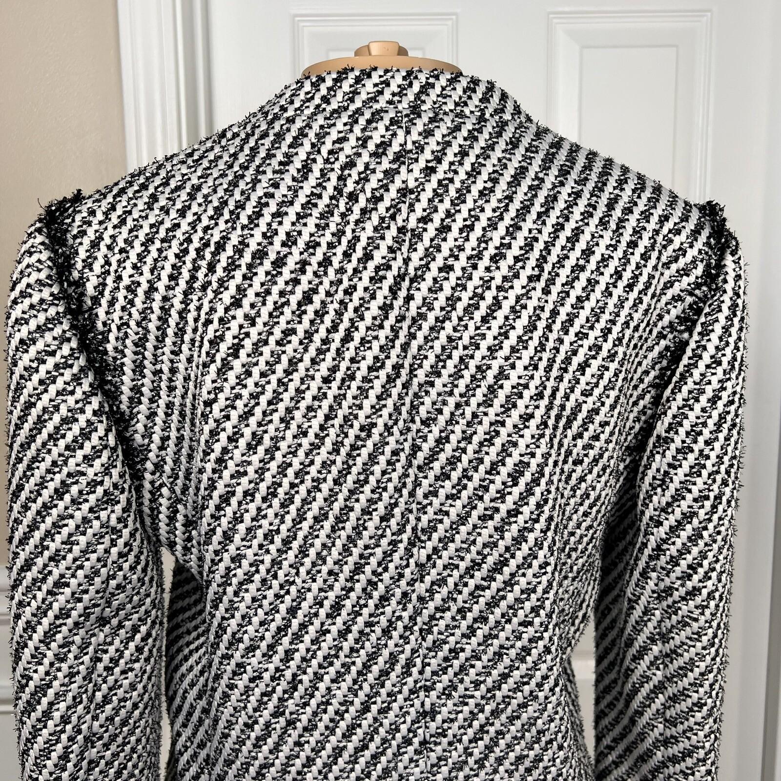 ANN TAYLOR Women 1PC Black White Tweed Metallic Lined Open Front Blazer Size 2