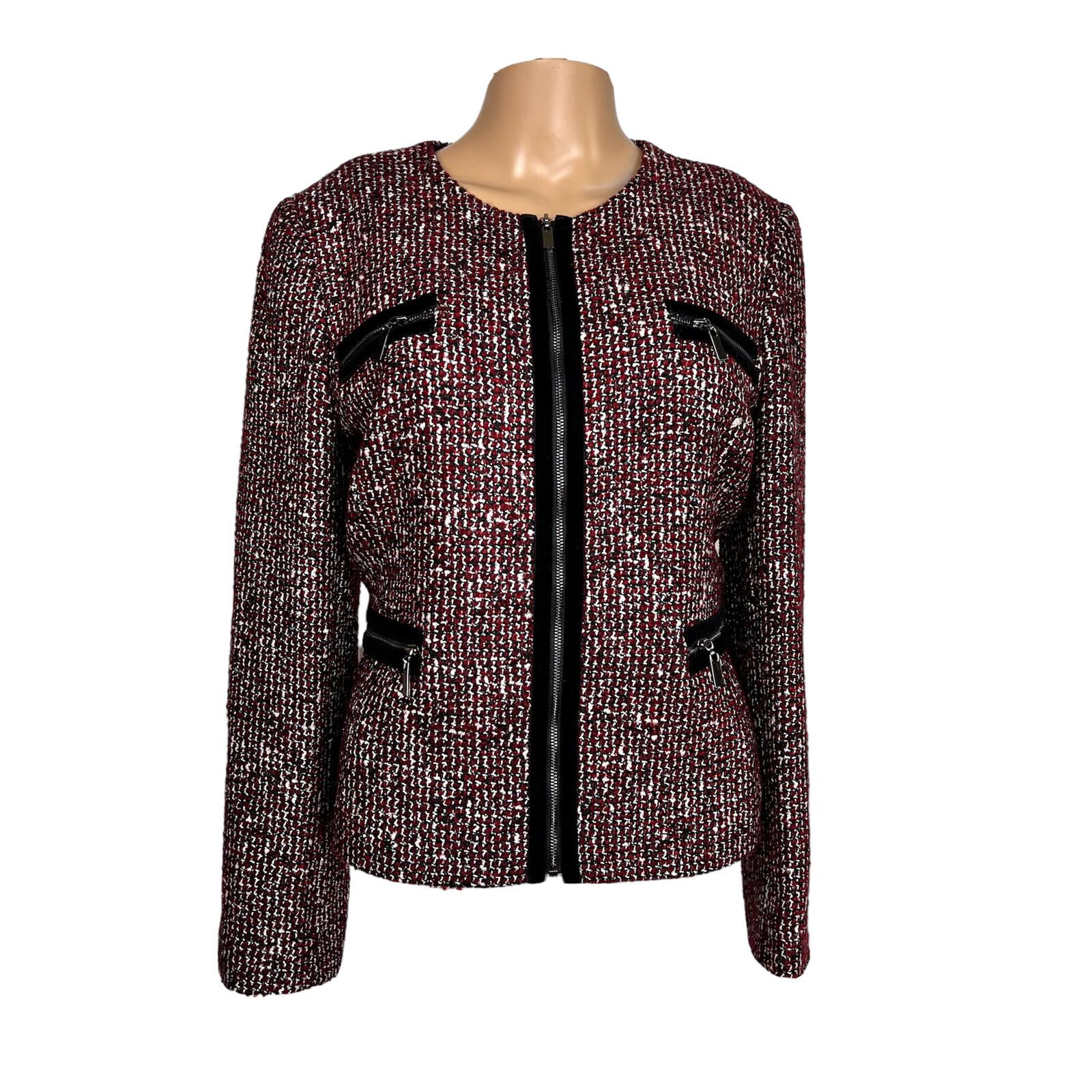 New TAHARI ASL Multicolor Tweed Metallic Lined Collarless Blazer Suit Size 10P