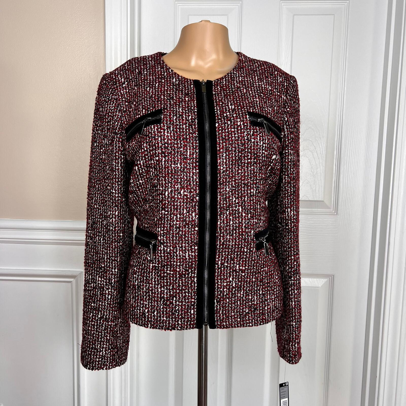New TAHARI ASL Multicolor Tweed Metallic Lined Collarless Blazer Suit Size 10P