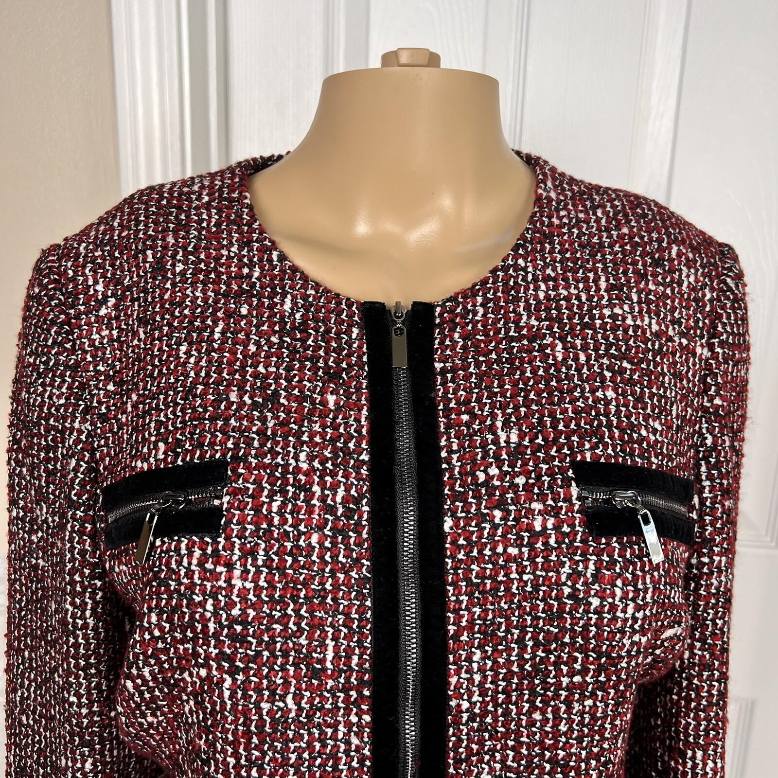 New TAHARI ASL Multicolor Tweed Metallic Lined Collarless Blazer Suit Size 10P