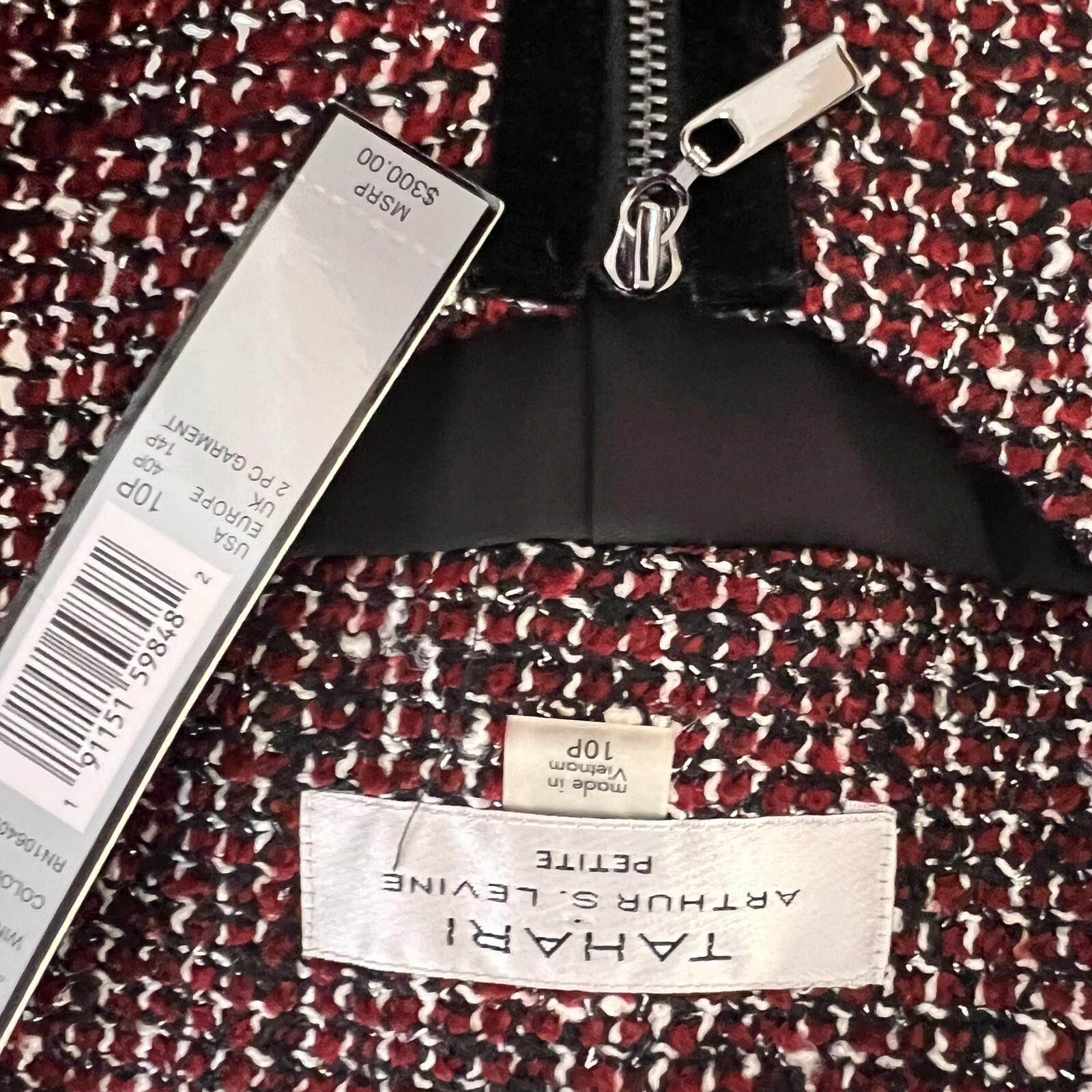 New TAHARI ASL Multicolor Tweed Metallic Lined Collarless Blazer Suit Size 10P