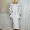 GMI Skirt Suit Size 20W White Lined Embroidered Ruffle Trumpet Sleeves 2PC