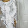 GMI Skirt Suit Size 20W White Lined Embroidered Ruffle Trumpet Sleeves 2PC