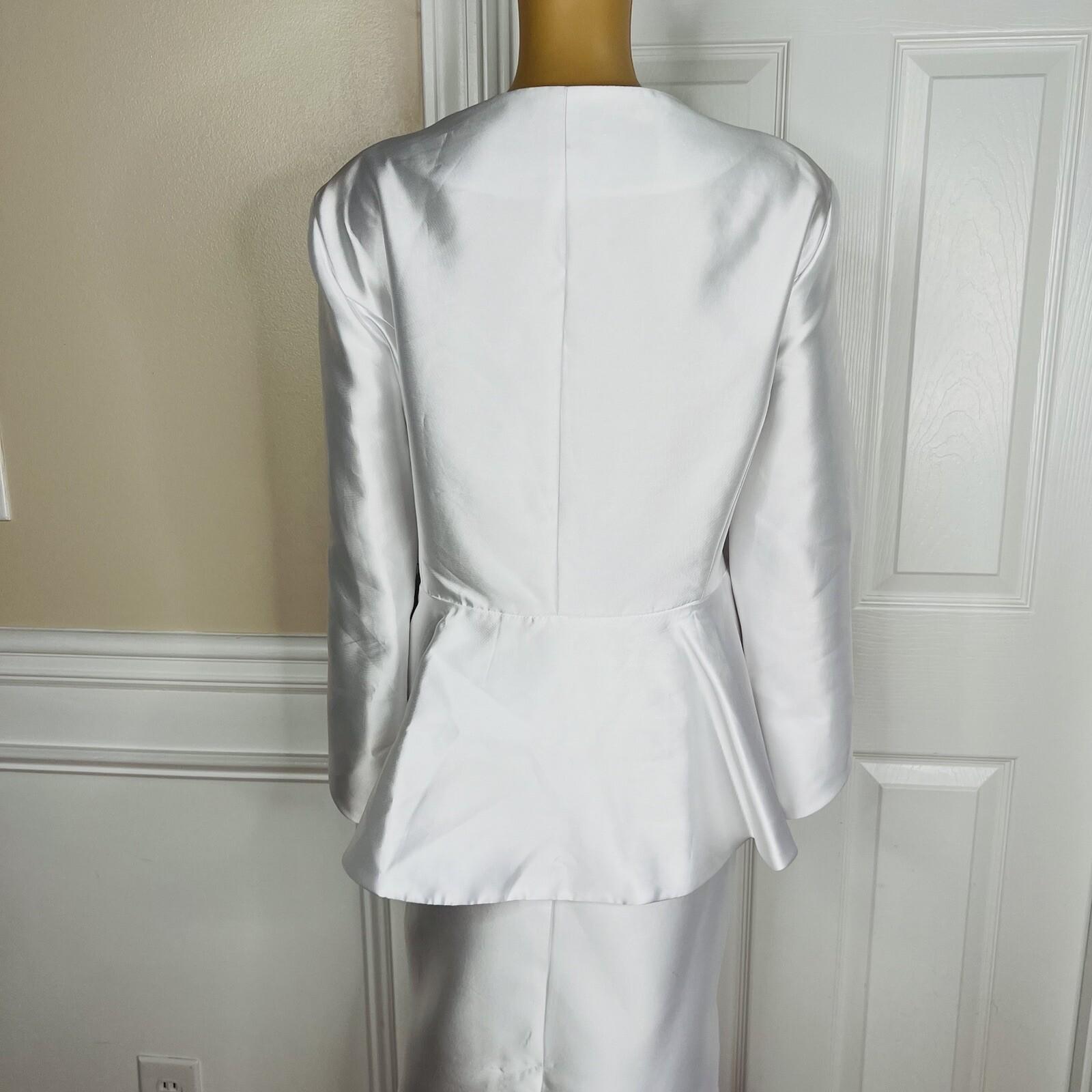 GMI Skirt Suit Size 20W White Lined Embroidered Ruffle Trumpet Sleeves 2PC