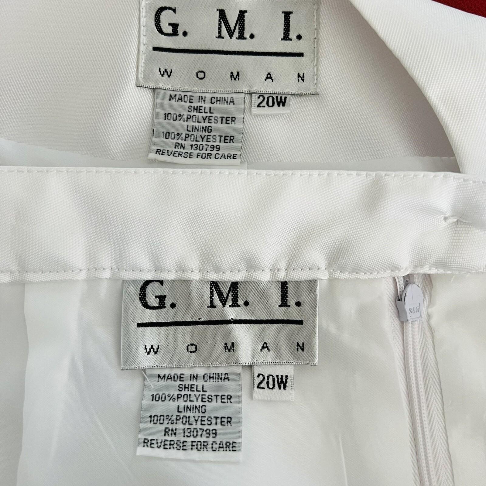 GMI Skirt Suit Size 20W White Lined Embroidered Ruffle Trumpet Sleeves 2PC