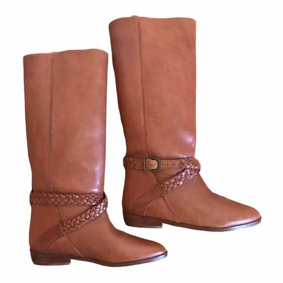 BIARRITZ Women Brown Genuine Leather Equestrian Riding Boots Shoes Size 5.5 B