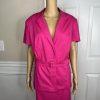 Emily Cotton Stretch Skirt Suit 18 Fuchsia Short Sleeves Belted Pockets 2PC New
